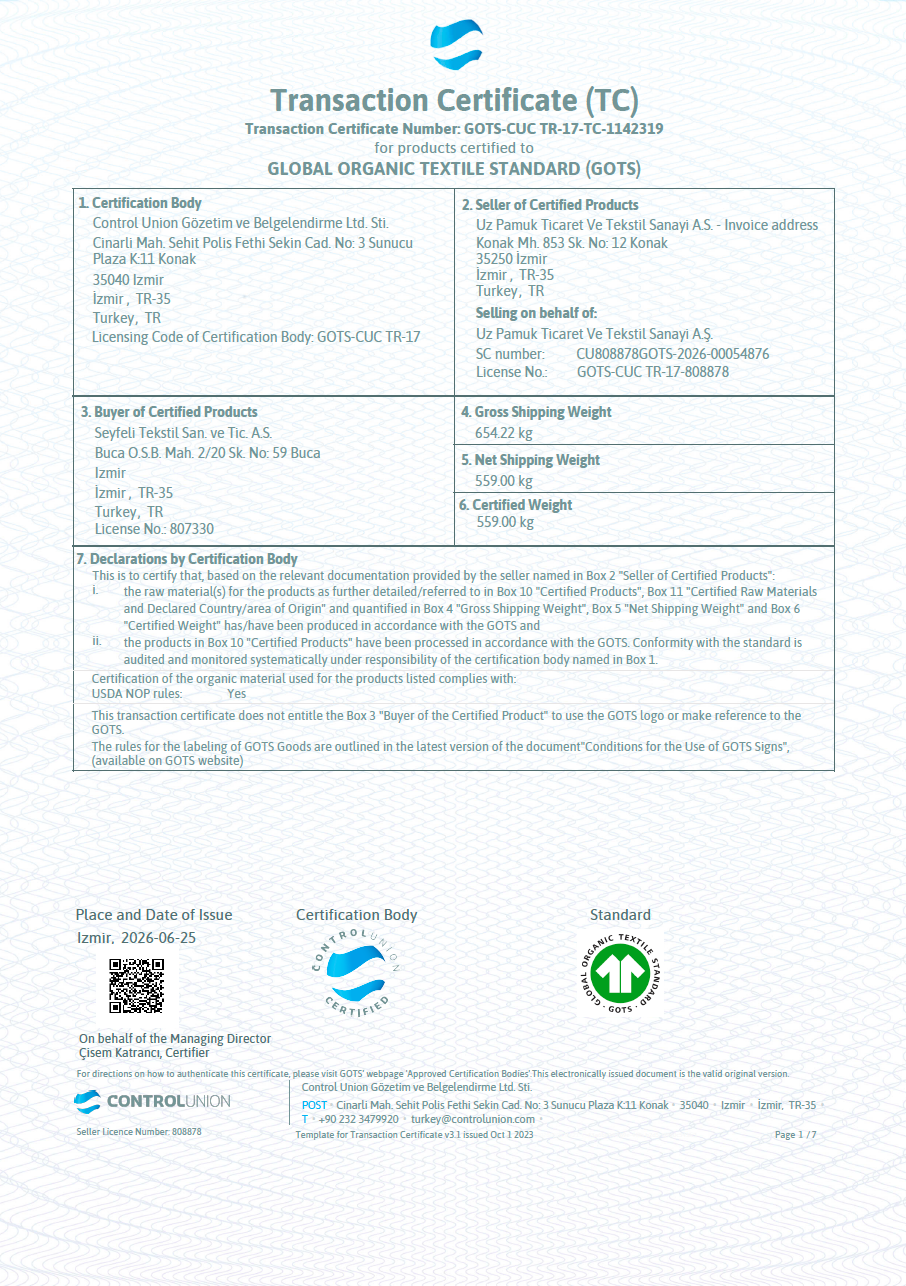 GOTS transaction certificate of our company for jersey fabric