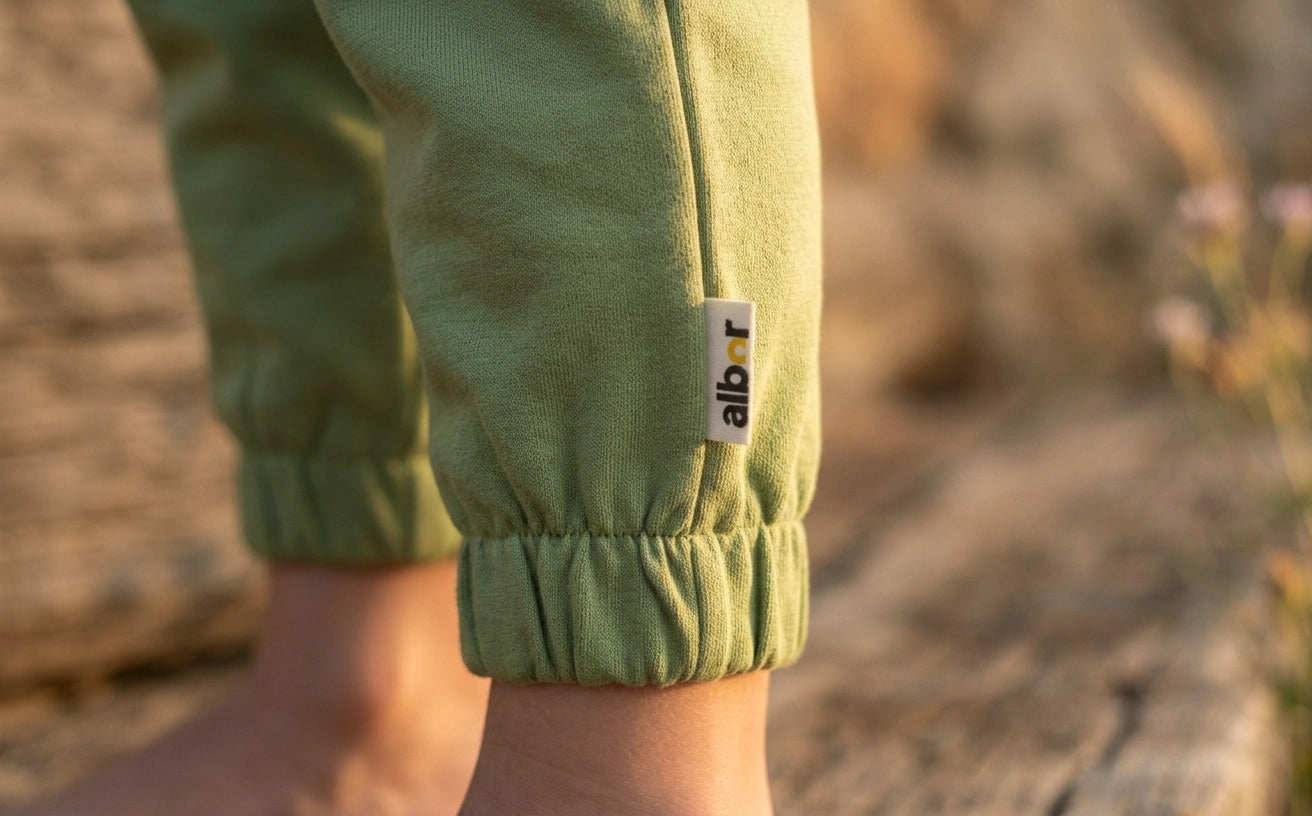 A zoom image on a leg jogger showing the details of the garment.