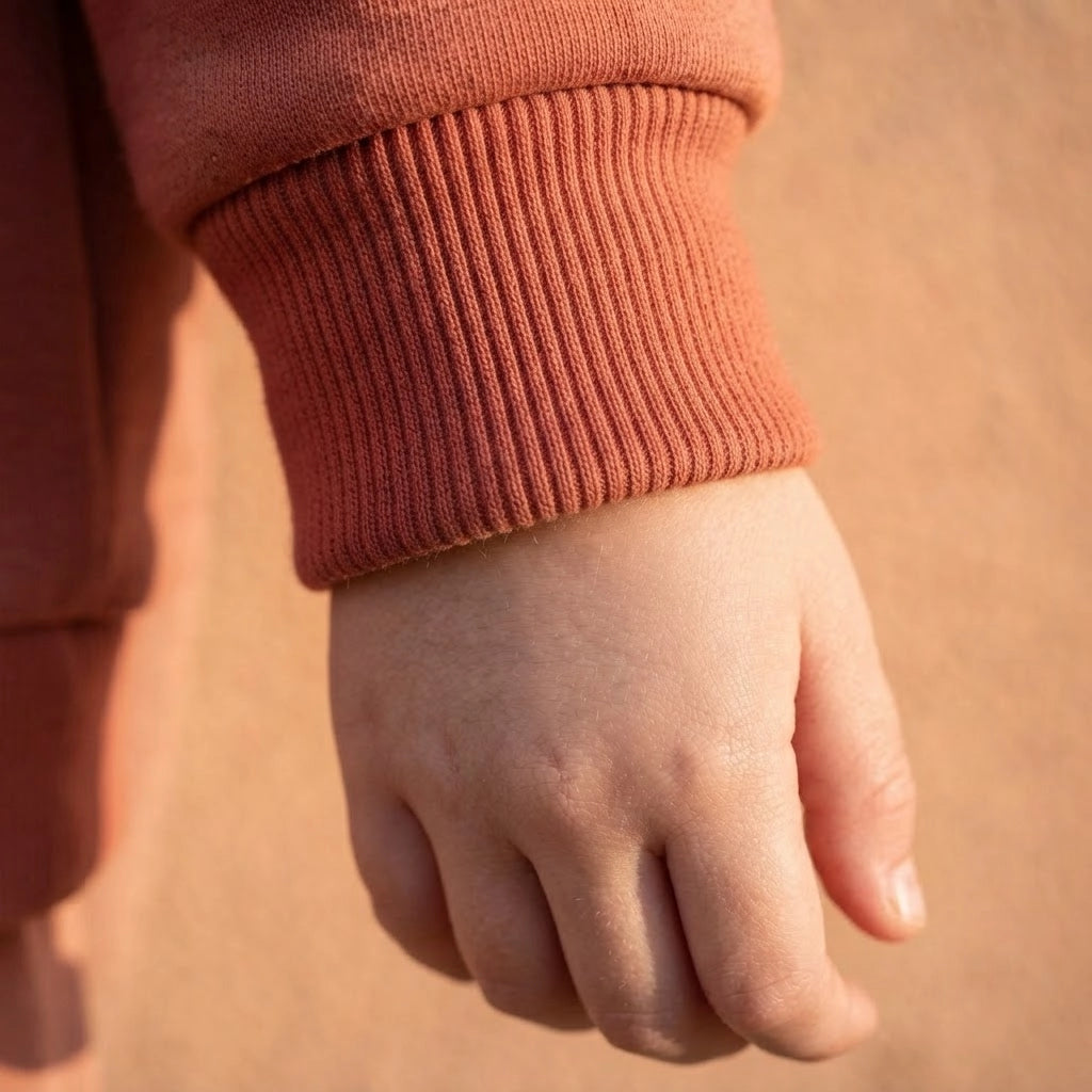 The ribbed cuff detail — the piece of the collection you can already feel.