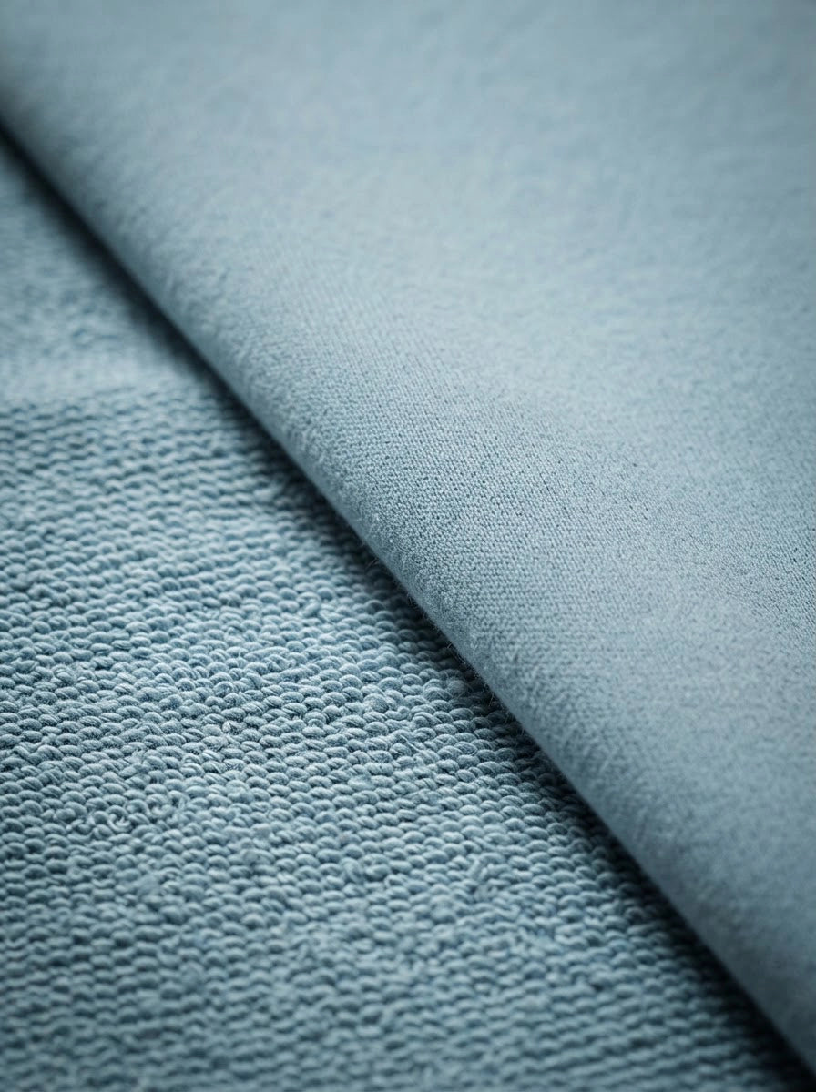 Organic cotton french terry — used for the sweatshirts, hoodies and joggers.