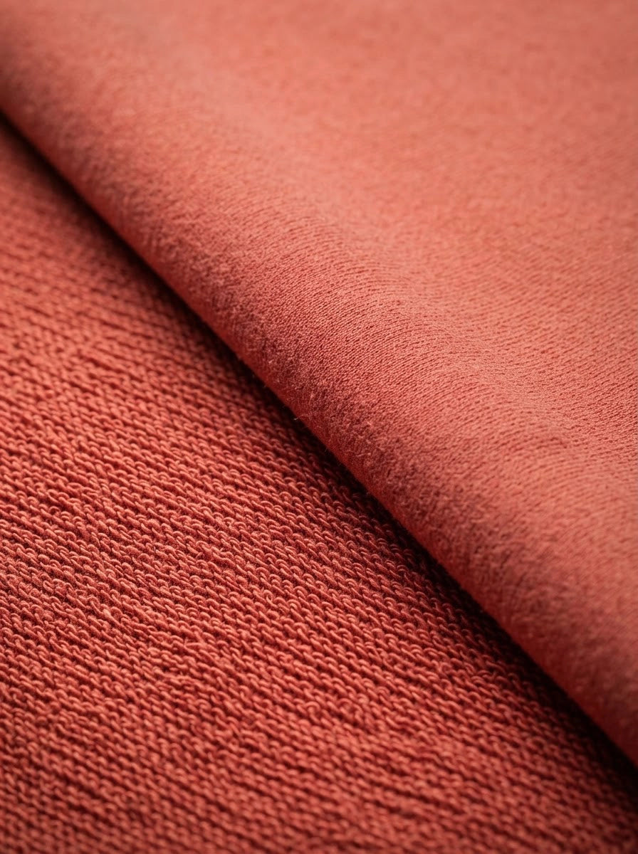 Close-up of organic cotton french terry, showing the looped-back structure.